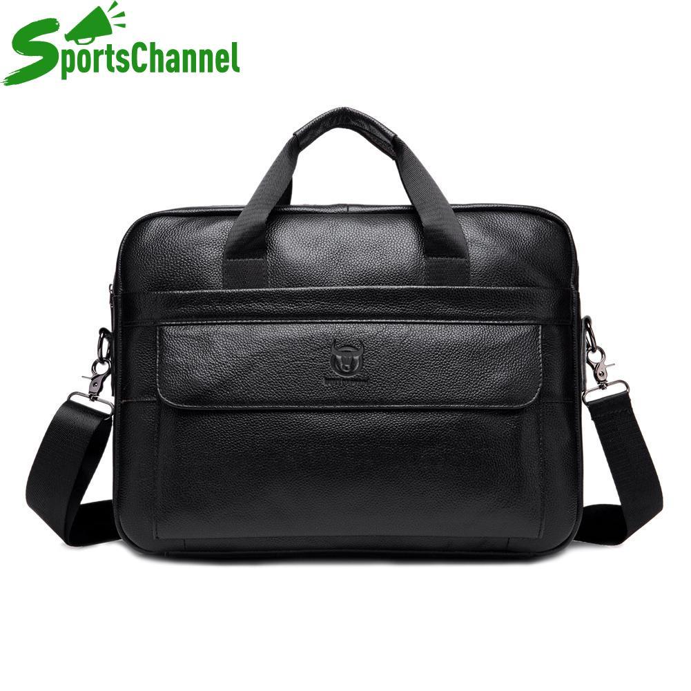 sportschannel Genuine Leather Business Laptop Briefcase Men Solid Color Shoulder Messenger Handbags Casual Crossbody Bags