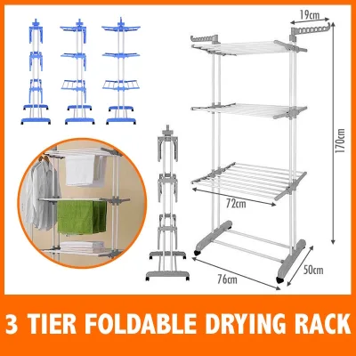 STAINLESS STEEL THREE LAYER FOLDING CLOTHES LAUNDRY RACK CLOTHES RACK DRYING RACK