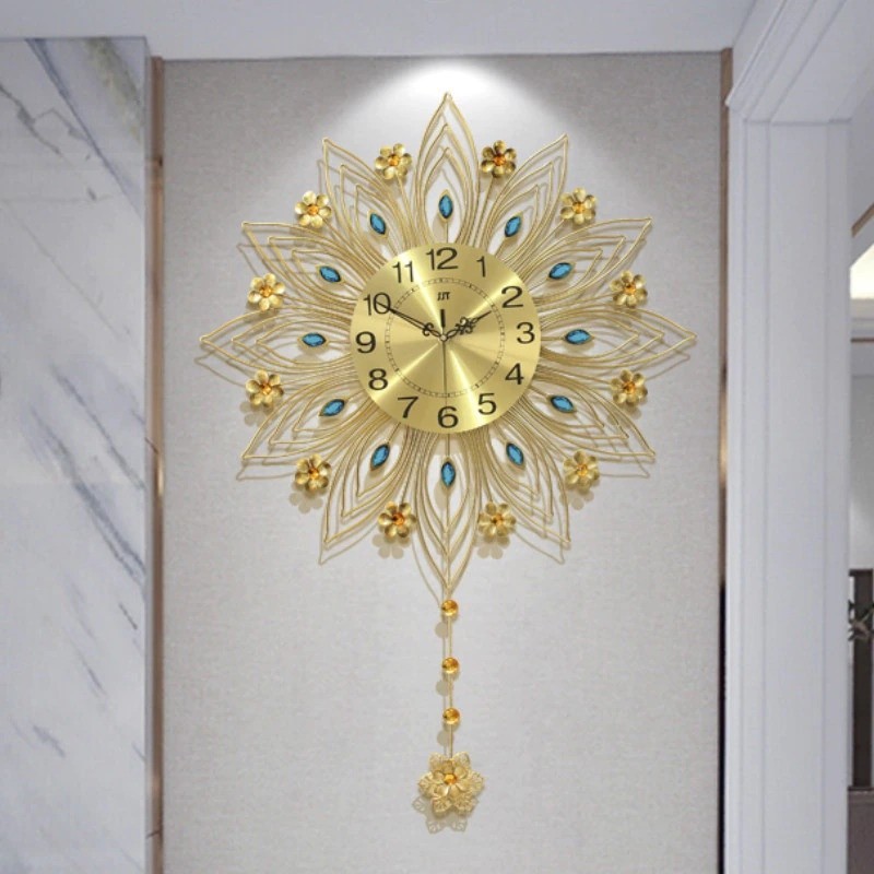 Geometric Pendulum Wall Clock Luxury Round Quartz Clock 44 cm 38 cm - Golden