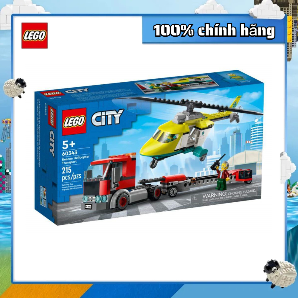 LEGO 60343 City Rescue Helicopter Transport 215pcs 5+ LEGO chính hãng Đồ chơi lắp ráp