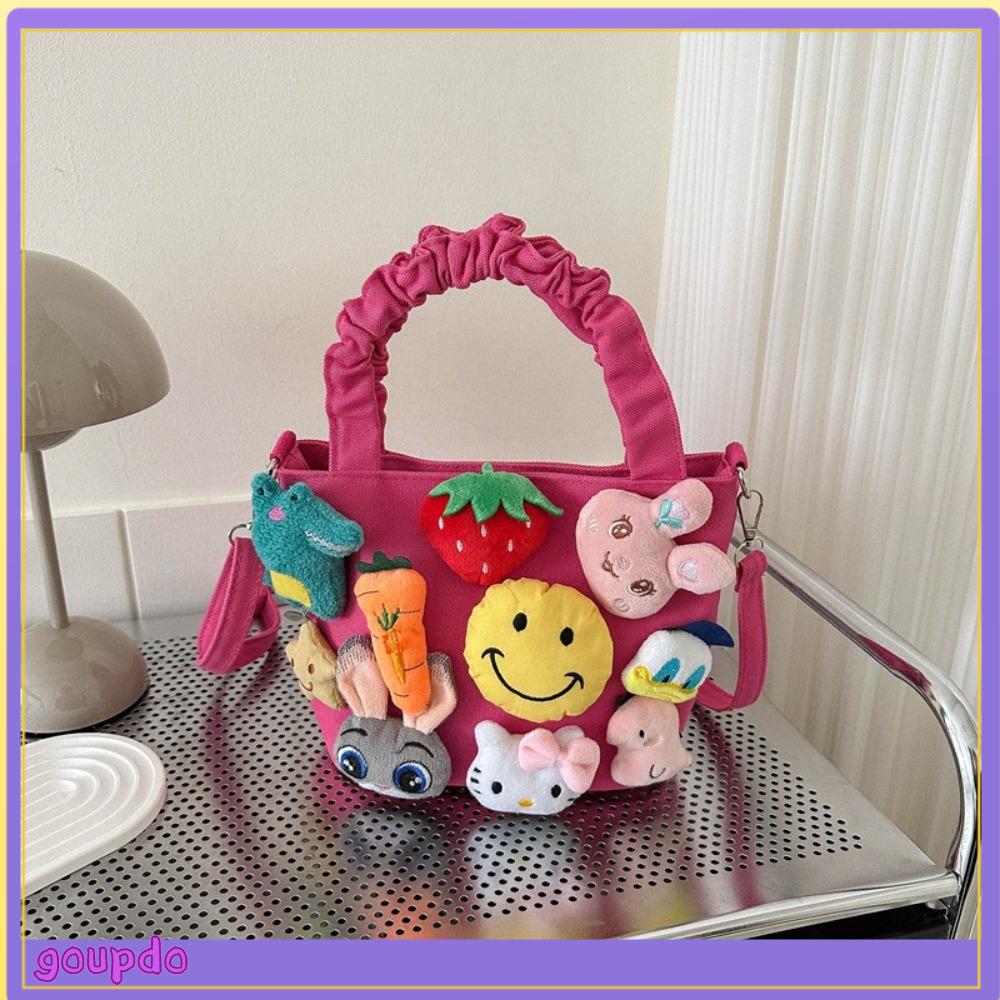 GOUPDO Hoạt hình dễ thương Túi Tote Vải Bố Sức chứa lớn Tay cầm trên Túi mua sắm Chất lượng cao Búp bê vải lông Túi vải