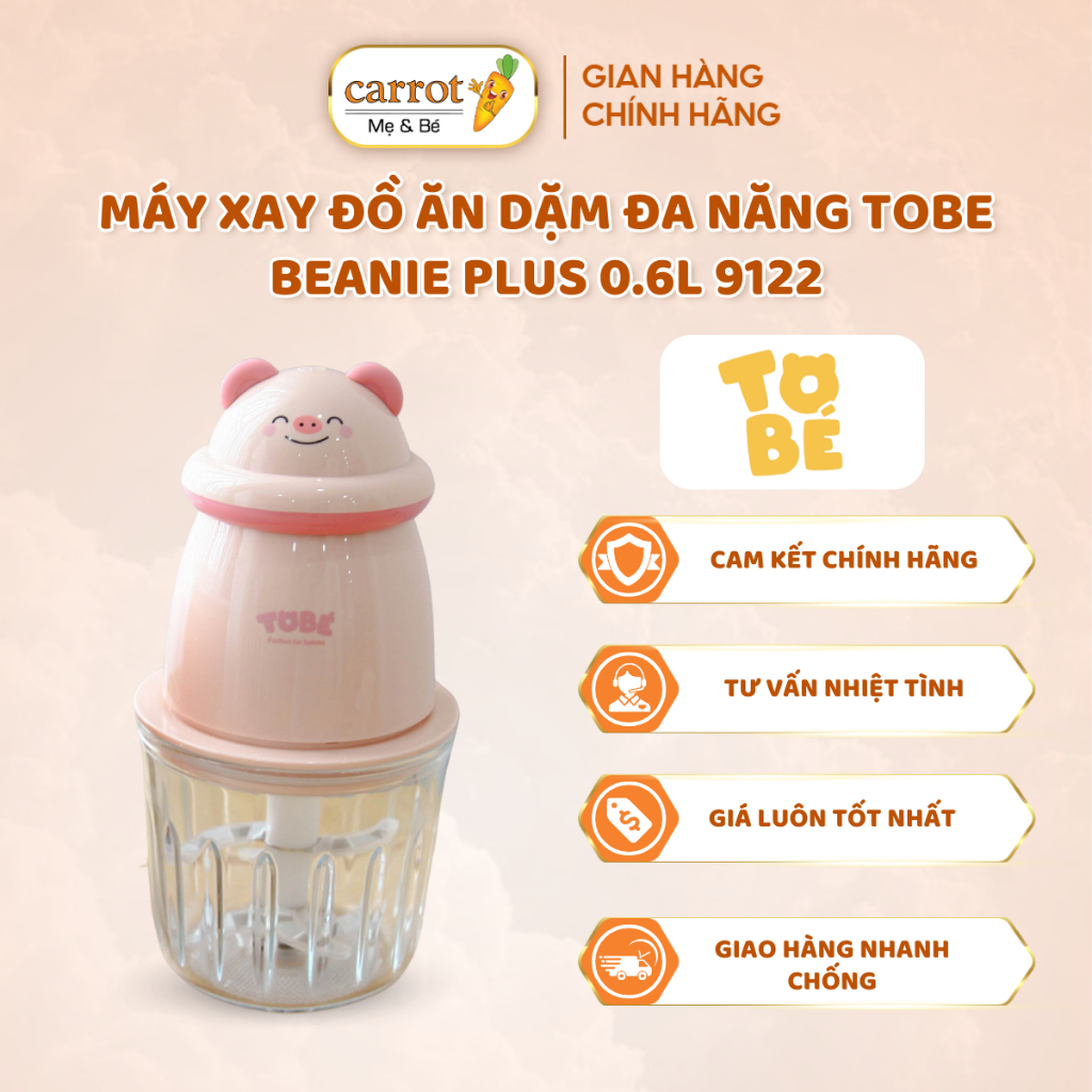 [ Chính Hãng] Máy Xay Đa Năng ToBe Beanie Plus 0.6L 9122, 8 Lưỡi, Tặng Kèm Cối 0.3L