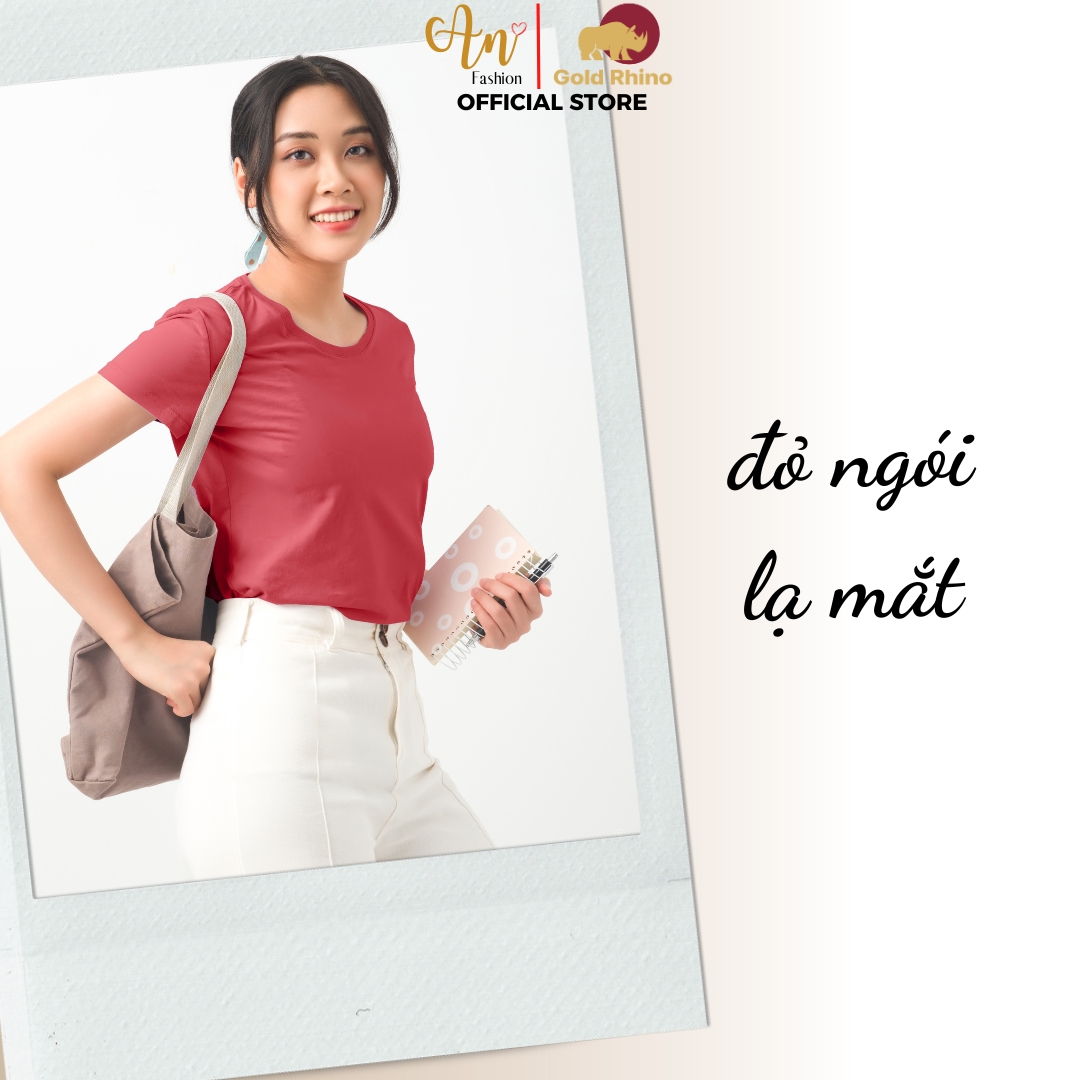 Thấy là thích mặc là mê áo thun nữ cổ tròn màu đỏ ngói 100% cotton cao cấp - gold rhino