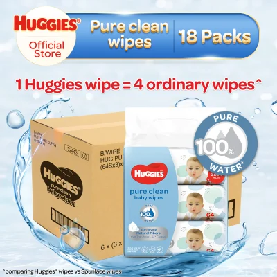 [Made in Singapore] Huggies Baby Wipes Pure Clean 64sx3x6 (Carton)
