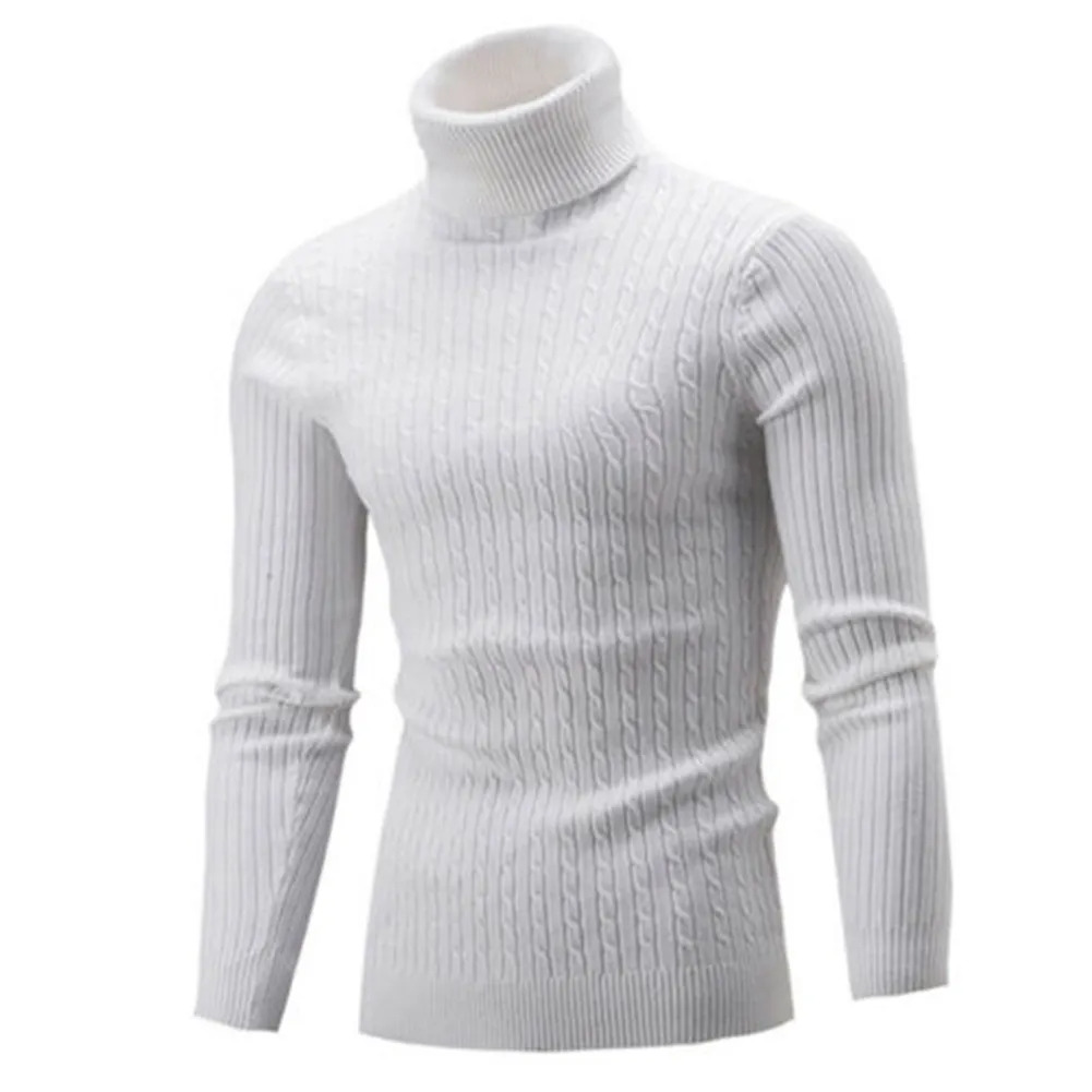 Casual Men Winter Solid Color Turtle Neck Long Sleeve Twist Knitted Slim Sweater Men's Knitted Sweaters Pullover Men999_voghion.com