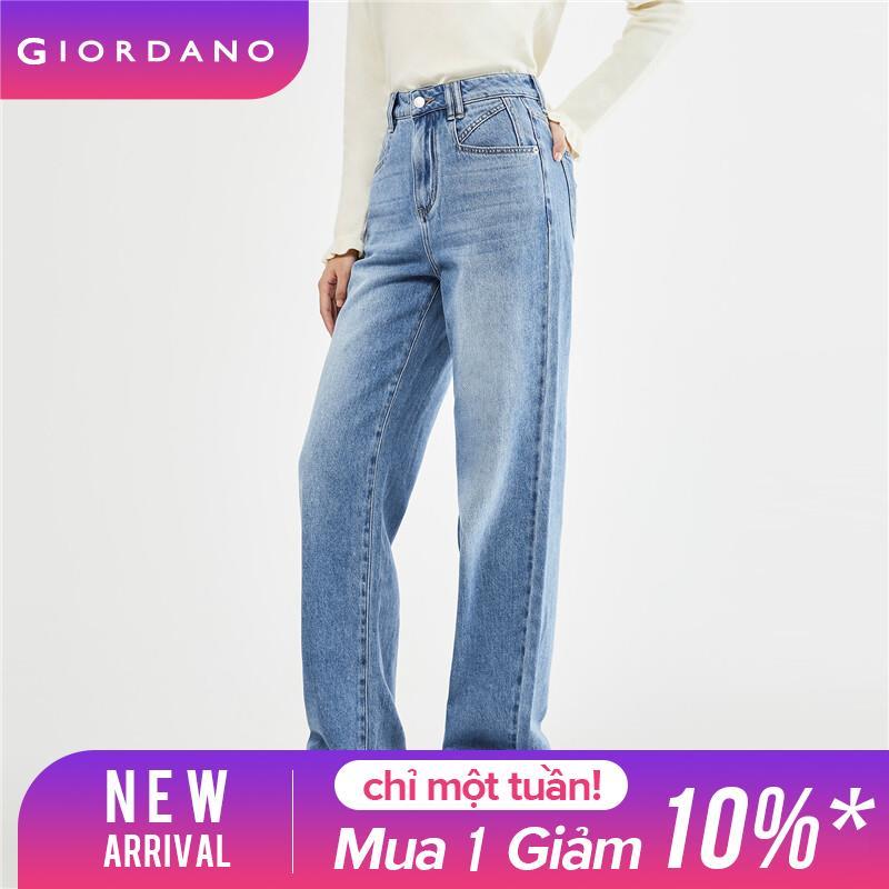 GIORDANO Women Jeans Moustache Effect High Waist Denim Jeans Wide Leg MultiPocket Simple Fashion Casual Denim Pants 18413021