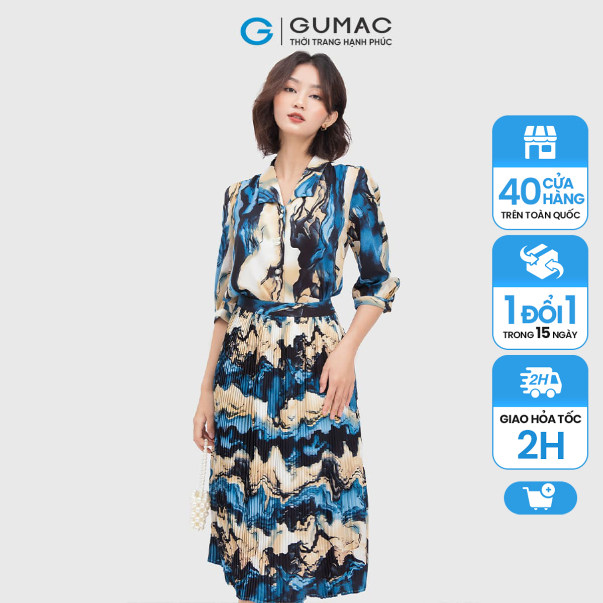 Chân váy nữ gumac vc04029 , chân váy dáng xòe xếp ly nữa dáng dài