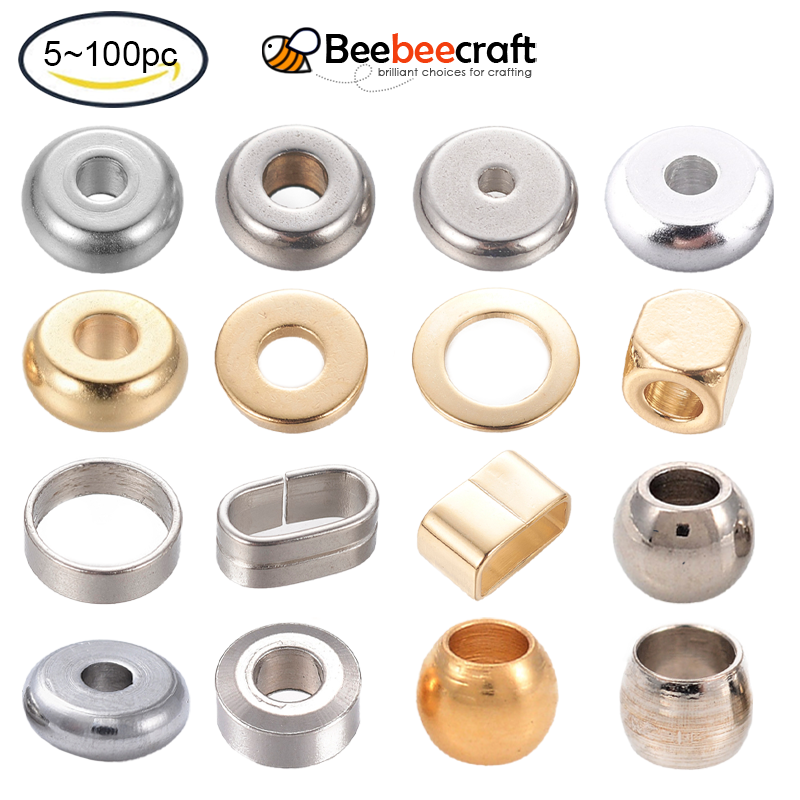 Beebeecraft 5-100 pcs 304 Stainless Steel Smooth Round Metal Spacer Beads