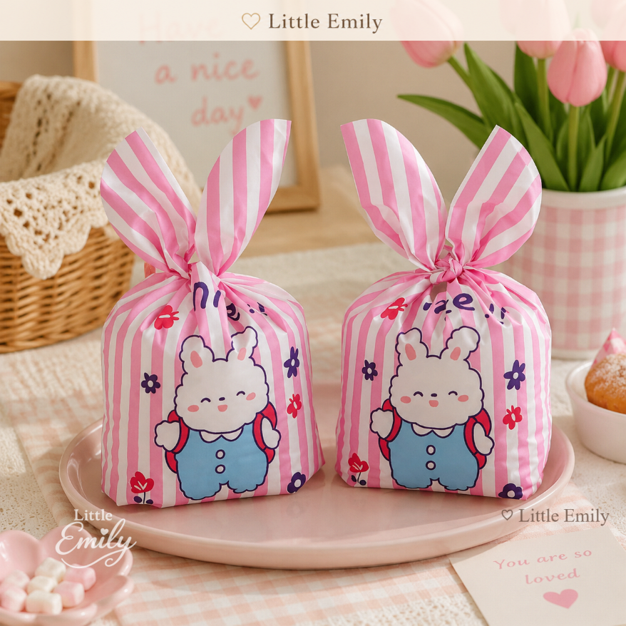 FP1518 (50PCS) Pink Rabbit Nice Bunny Ear Cookie Candy Loot Bag Giveaway Souvenir