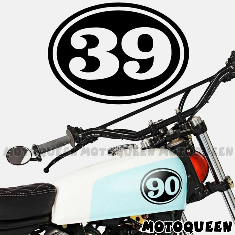 4X Custom Cafe Racer Number Vintage Motorcycle Decal Oval Fuel Side Cover Helmet For Vespa Ducati Ap