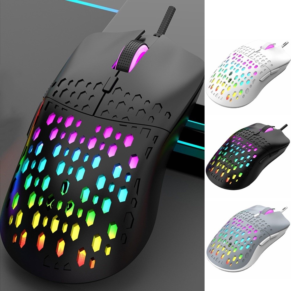 EMERRY DPI có thể điều chỉnh Chuột có dây RGB Vỏ tổ ong Đèn LED nhiều màu sắc Chuột có dây USB RGB Chuyên nghiệp Công thái học Chuột có dây Esports Máy tính xách tay PC