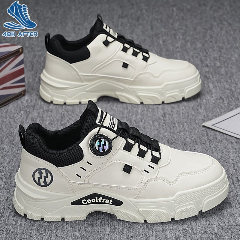 48H AFTER Men's Shoes, Fashionable Breathable Button Design Lace up Non-Slip Wear-Resistant Sneakers