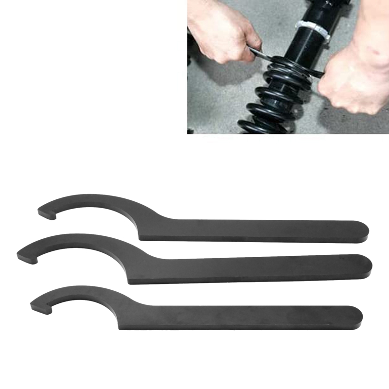 (TEBM) 3Pcs Spanner Wrench Set Coilover Adjustment Tool Hook C Steel Shock Adjuster for Absorber Coil over Wrench Kit