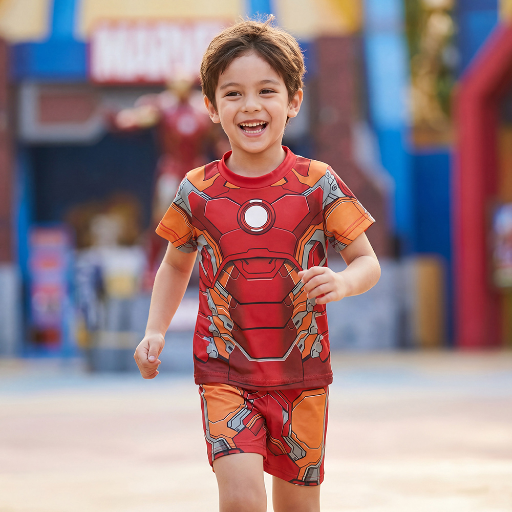 Baby Boy Clothes Set Cartoon Marvel Superhero Ironman Short Sleeve Outfits Cotton Toddler Kids Clothing Sets 1-7 Years