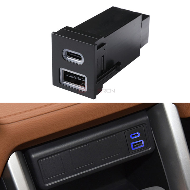 1pc dc12v car quick charger dual usb type c pd ports qc3.0 right hole position socket quick charger use for toyota rav4 wildlander