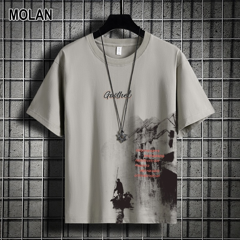  MOLAN Áo thun nam lụa băng Áo phông ngắn tay mùa hè 2025 vừa rộng hợp thời trang 