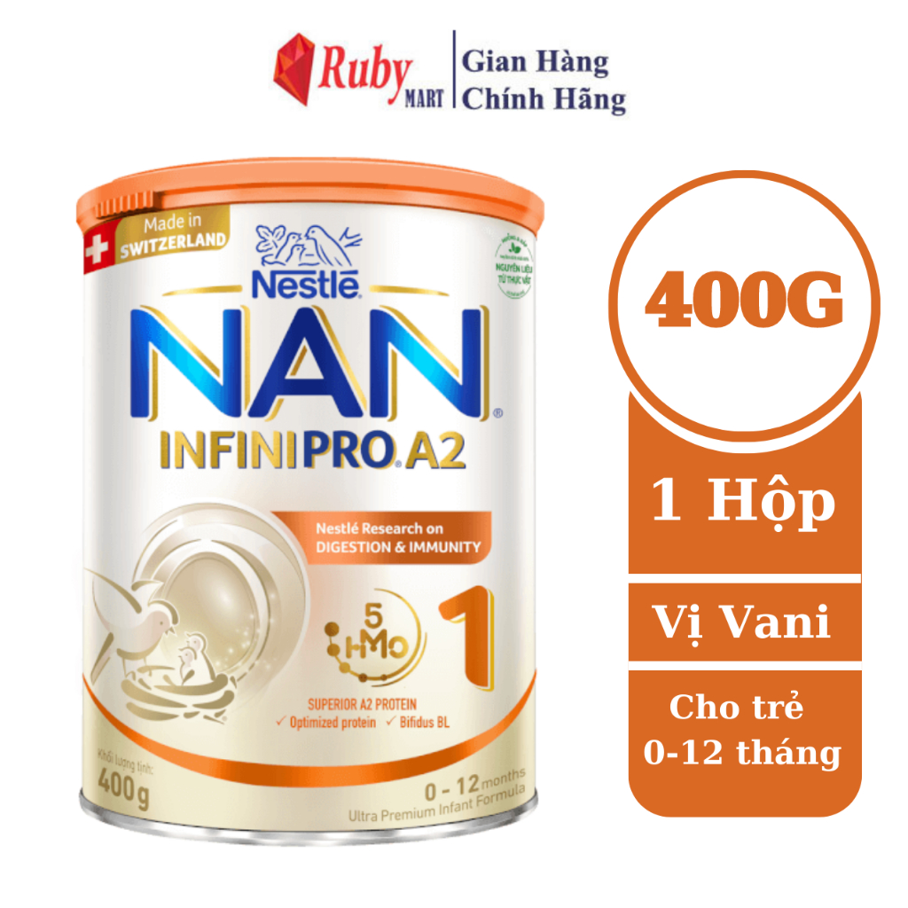 Sữa Bột Nestlé NAN INFINIPRO A2 bước 1 400g nhập khẩu nguyên lon từ Thụy Sỹ