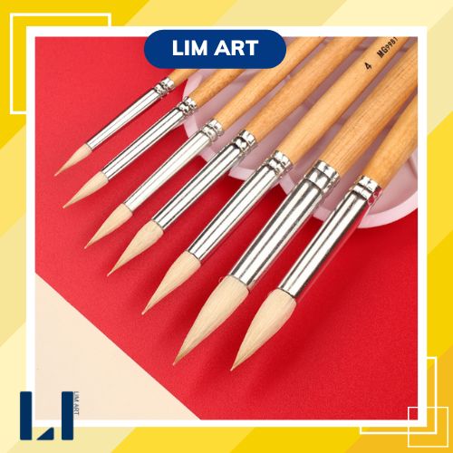 Cọ vẽ đầu tròn lông cừu cán gỗ chuyên vẽ tranh màu nước, sơn dầu, acrylic