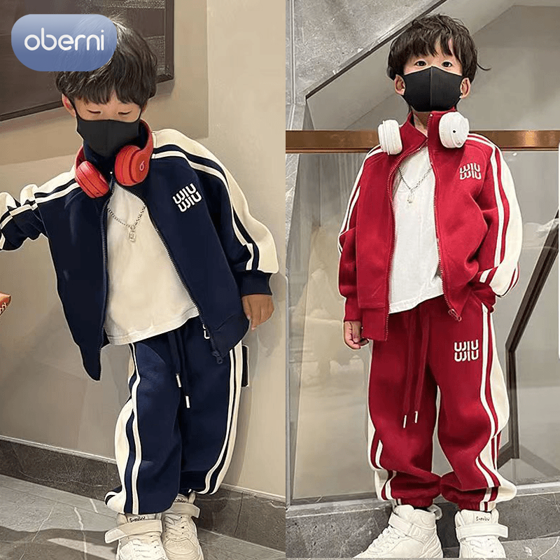 Oberni Children's suit, boys' sports suit, zipper long sleeved jacket+ankle pants, two-piece hoodie set, affordable price, soft and comfortable. ราคา 481 บาท*ส่งฟรี