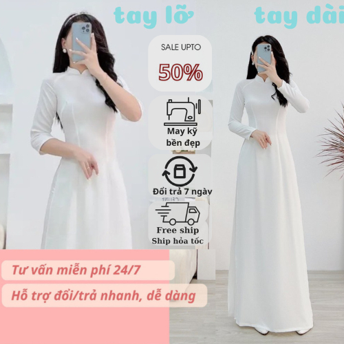 Áo dài trắng (TRẮNG TINH, KEM, TRẮNG XANH) trơn truyền thống (LỤA MỸ) mềm mịn tay dài tay lỡ học sinh kỷ yếu giá rẻ