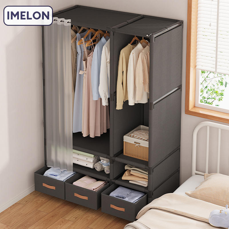Simple wardrobe, home bedroom, sturdy and durable, reinforced thickened, single small rental room, dust-proof economical wardrobe