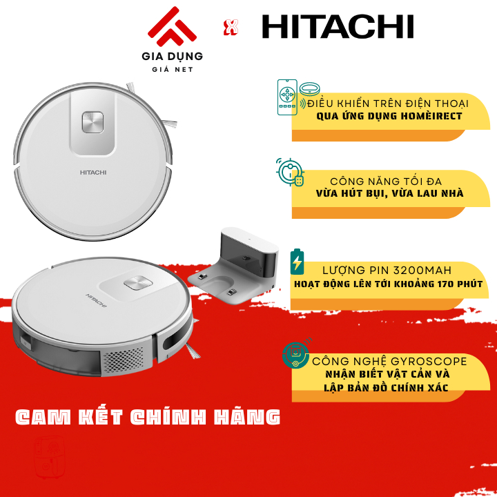 Robot hút bụi lau nhà thông minh Hitachi RV-X15 lực hút 2700 Pa- Bảo hành chính hãng 24 tháng.
