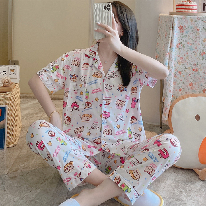 Đồ bộ pijama cộc tay caro chất liệu kate thái Pyjama nữ hàn quốc đẹp bộ ngủ nữ dài tay cao cấp women