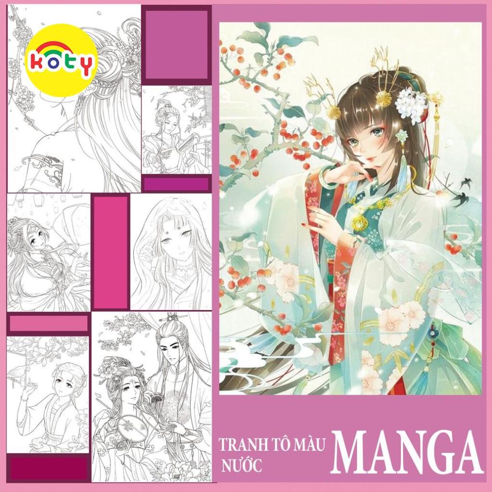 Bộ Tranh Tô Màu Chủ đề Manga Manhua Khổ Giấy A4 phù hợp cho nhiều dòng bút