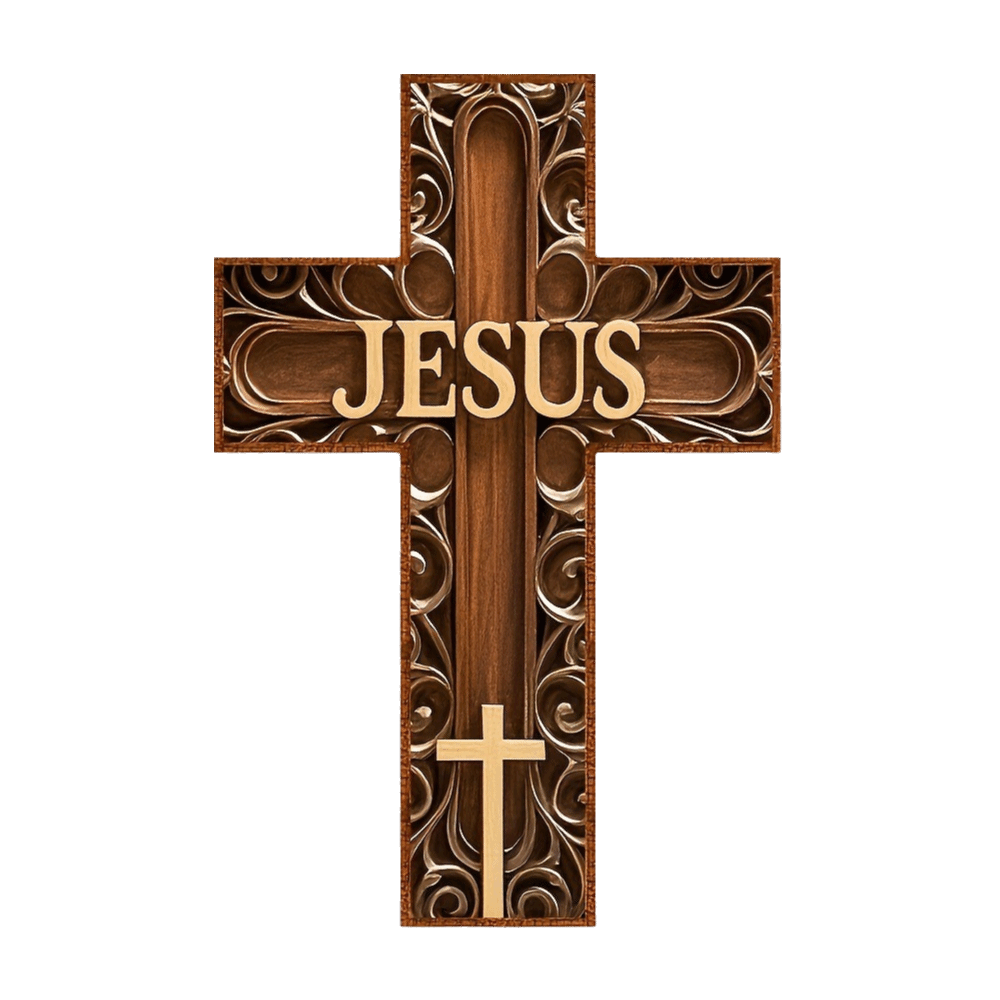 LAMBOGILEE 12 x 8 Inch Cross Wall Decor 2D Wooden Wall Mounted Cross Vintage Faith Love Blessed Christians Hanging Sign Christmas Halloween