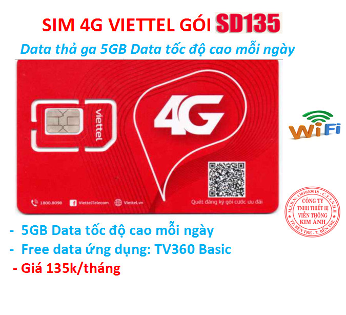 Sim Viettel 4G dùng mãi mãi gói Gói cước SD135 ưu đãi 5GB Data tốc độ cao mỗi ngày, Hàng chính hãng FREESHIP - CHƯA KÍCH HOẠT