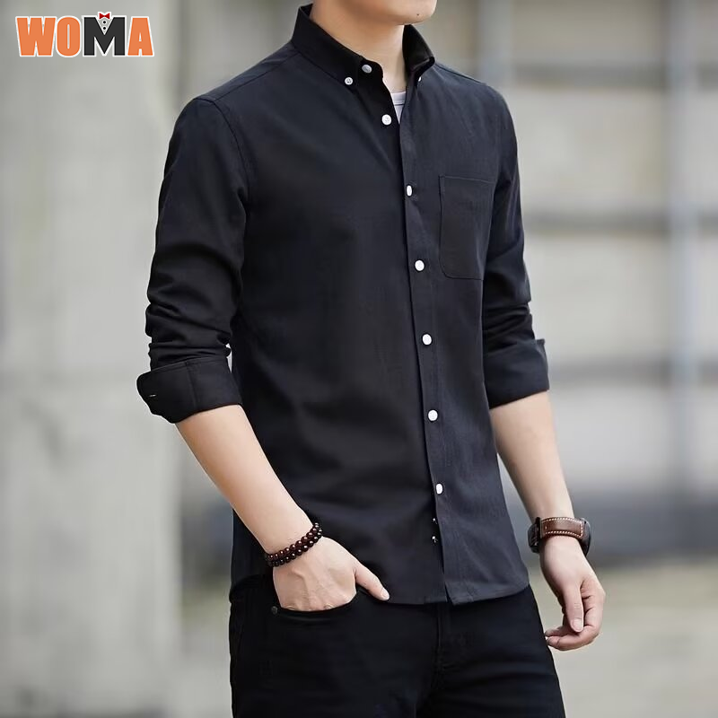 WOMA Áo sơ mi nam tay dài mới nhất mùa thu 2024 phong cách thời trang休閒