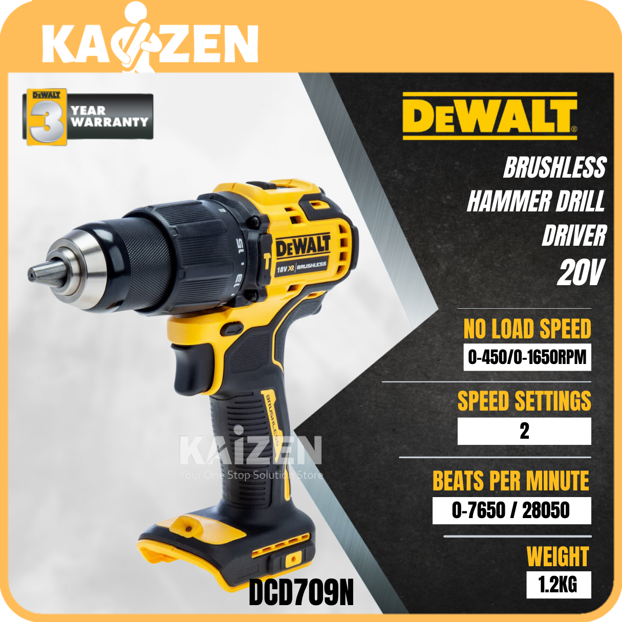 DEWALT DCD709N-XJ 20V MAX ATOMIC BL Hammer Drill Driver Bare