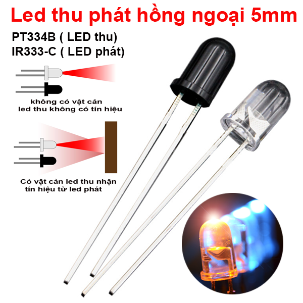 Led thu phát hồng ngoại 5mm, led thu pt334b, led phát ir333c