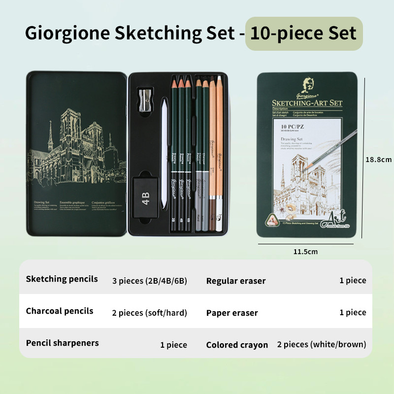 GOIRGIONE Pro Sketch Set 10/12/19/27 Graphite & Charcoal Pencils | Portable Iron Box for Artists/Students