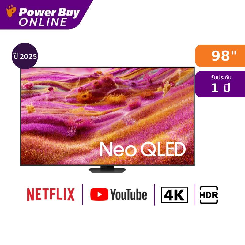 ทีวี Samsung ทีวี QN90F สมาร์ททีวี 98 นิ้ว 4K Neo QLED รุ่น ​QA98QN90FAKXXT ปี 2025 ราคา Lazada