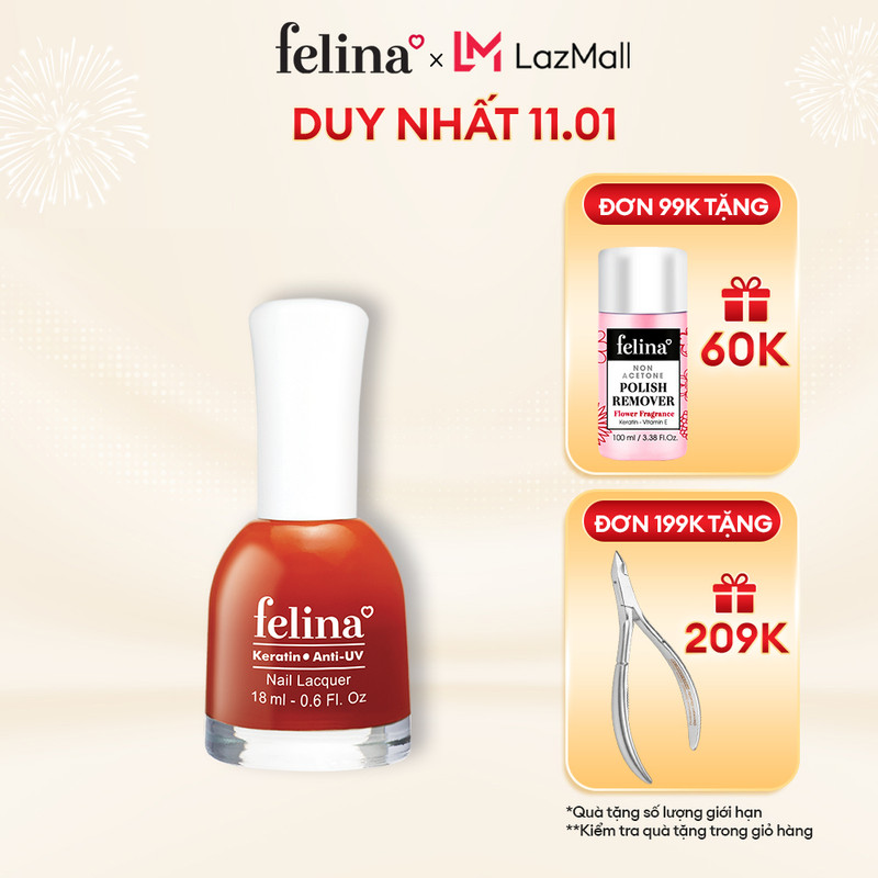 Sơn móng tay Felina Nail 18ml, màu cam đất CS211, lên màu đẹp và dưỡng móng khỏe