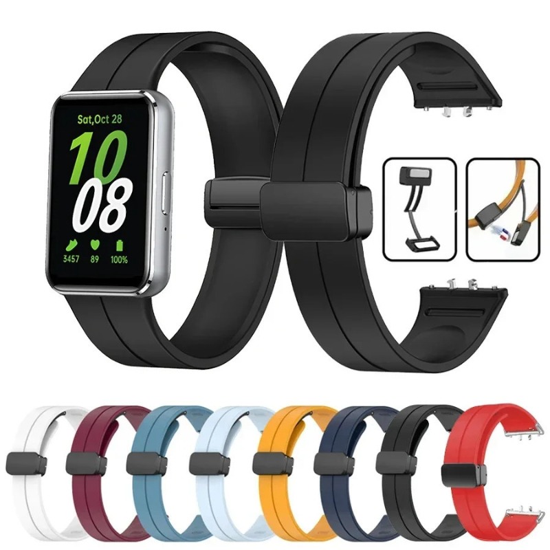 Silicone dây đeo cho Samsung Galaxy phù hợp với 3 khóa nam châm dây đeo cổ tay thể thao Samsung Galaxy fit3 không có khoảng trống dây đeo tay phụ kiện