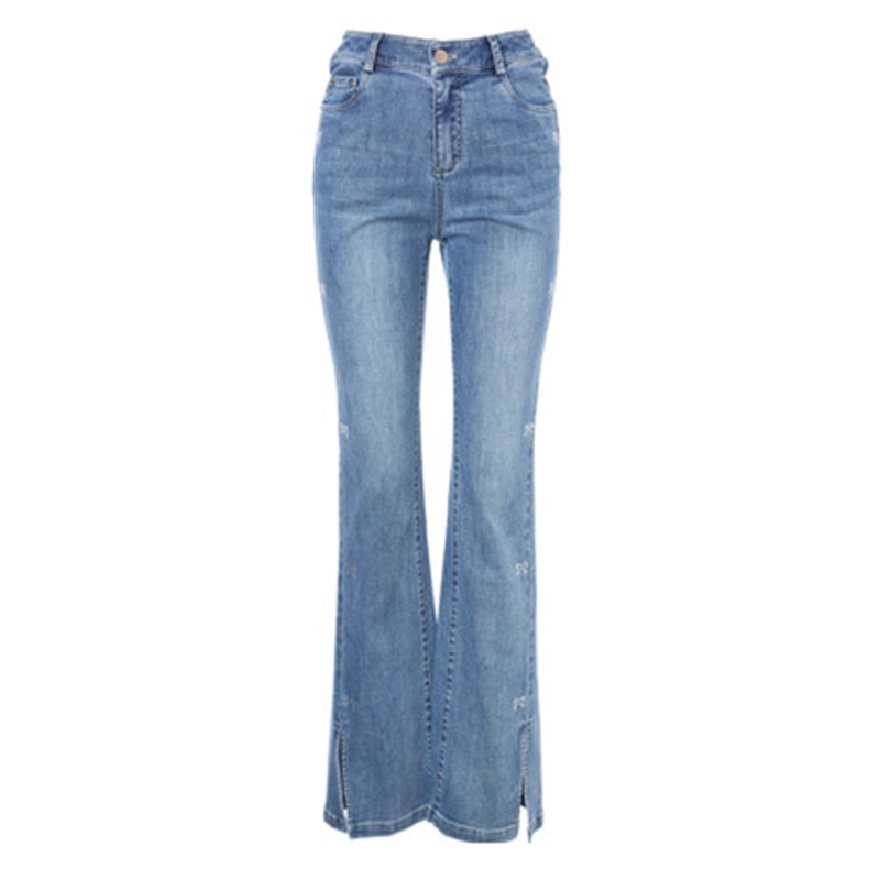 2023 hè mới đi lại đơn giản Quần jeans nữ ôm vừa Jeans ống loe phụ nữ chất lượng cao