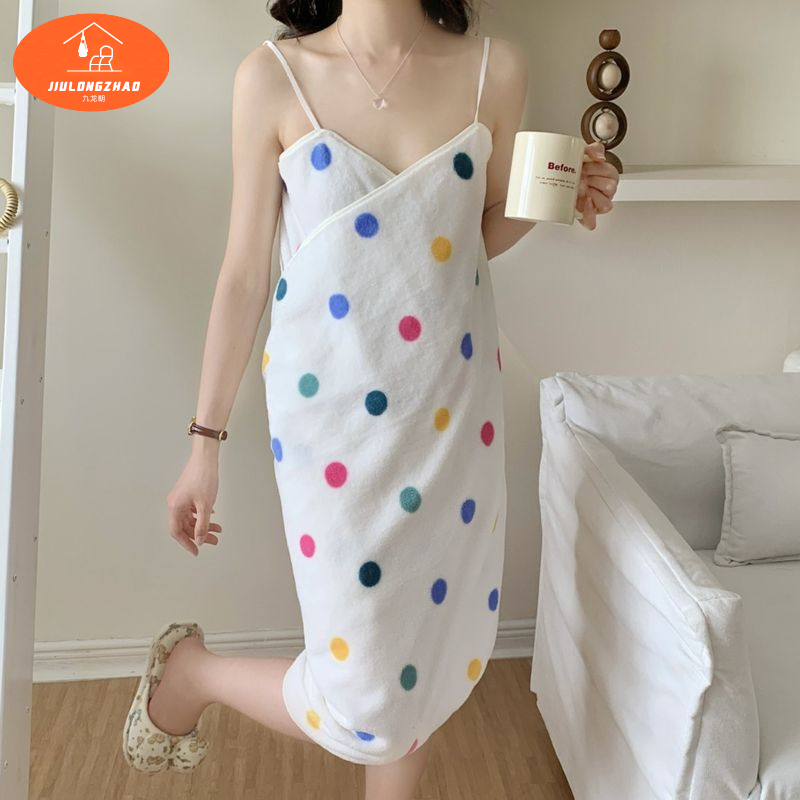 Charming Polka Dot mặc áo choàng tắm Dây đeo của phụ nữ quần áo ngủ hở lưng ăn mặc sexy khăn tắm