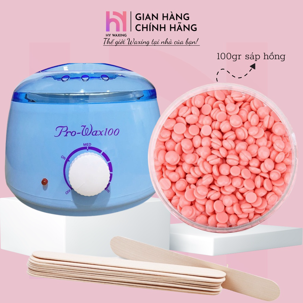 [CHE TÊN] Combo Nồi Nấu Sáp Wax Lông Pro Wax 100 +100gr Sáp Cao Cấp Tặng Kèm 5 Que Gỗ HYWAXING