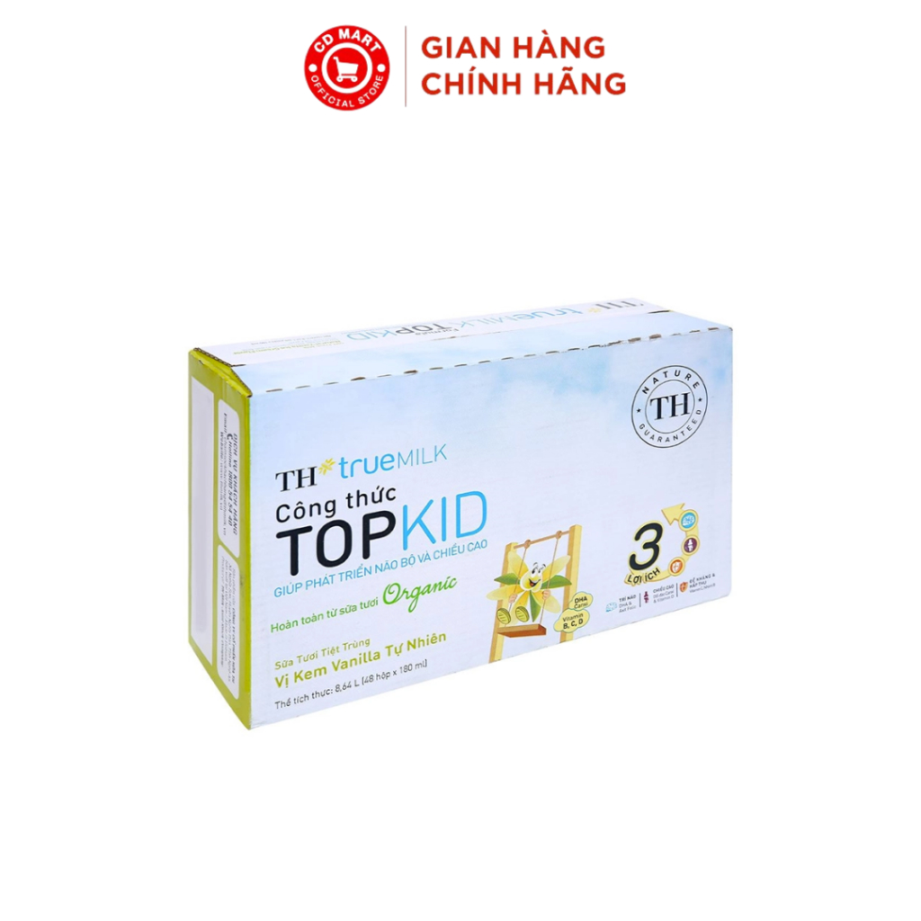 Thùng 48 Hộp Sữa Tươi Tiệt Trùng TH true MILK Công Thức TOPKID Hoàn Toàn Từ Sữa Tươi Organic – Vị Ke