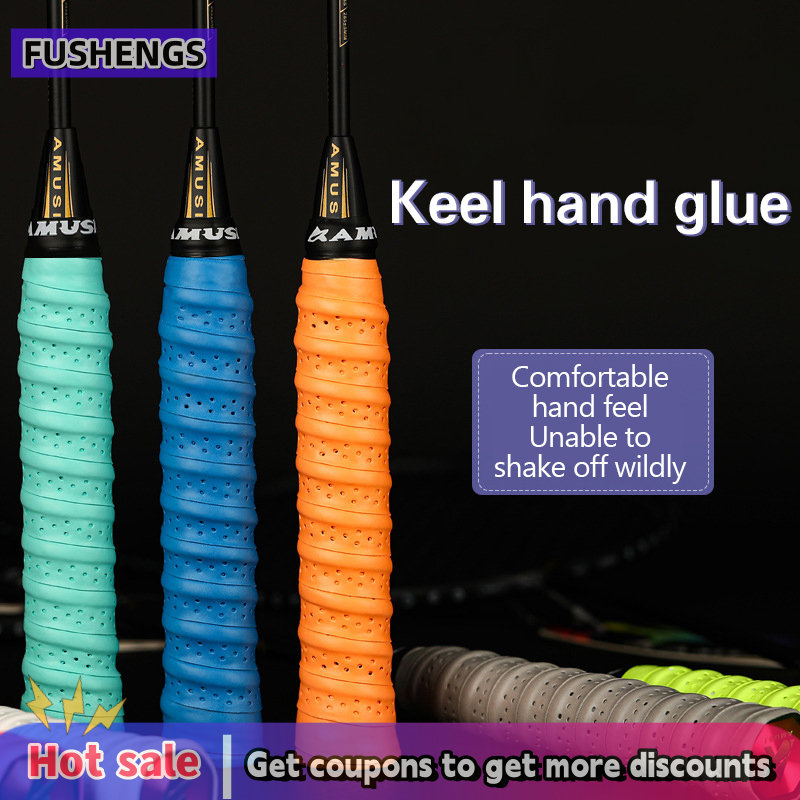 FUSHENGS Keel tay cao su dày chống trượt cầu lông sweatband nhiều lớp đục lỗ Vợt Tennis xử lý da cần câu quanh co Băng