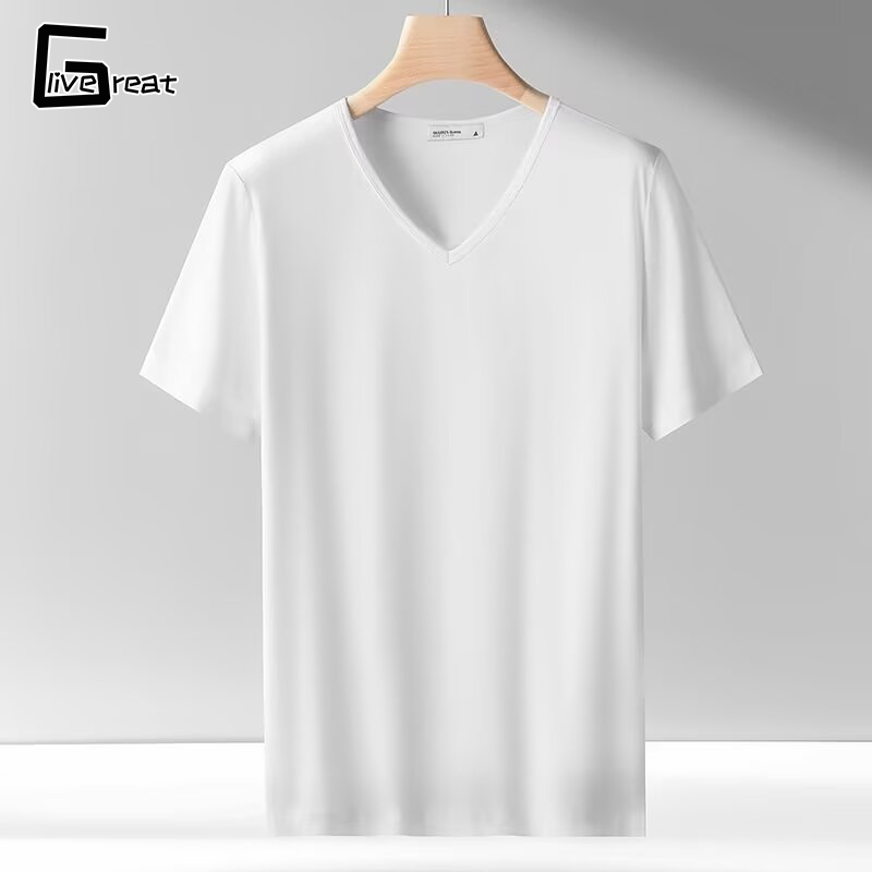 LIVE GREAT |Áo lót thể thao bó sát cổ chữ V tay ngắn cho nam màu trơn Áo phông thoáng khí bó sát Áo Thun cơ bản thường ngày đa năng
