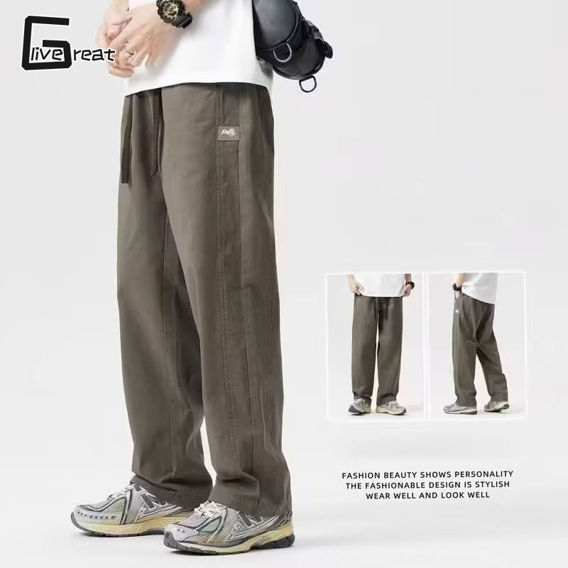 LIVE GREAT | Của nam giới thẳng màu trơn Quần Legging rộng kích thước lớn giản dị quần Straight-leg giản dị Chinos với đai eo đàn hồi  quần nam quần tây nam quần tây âu nam đẹp quần dài nam quần âu
