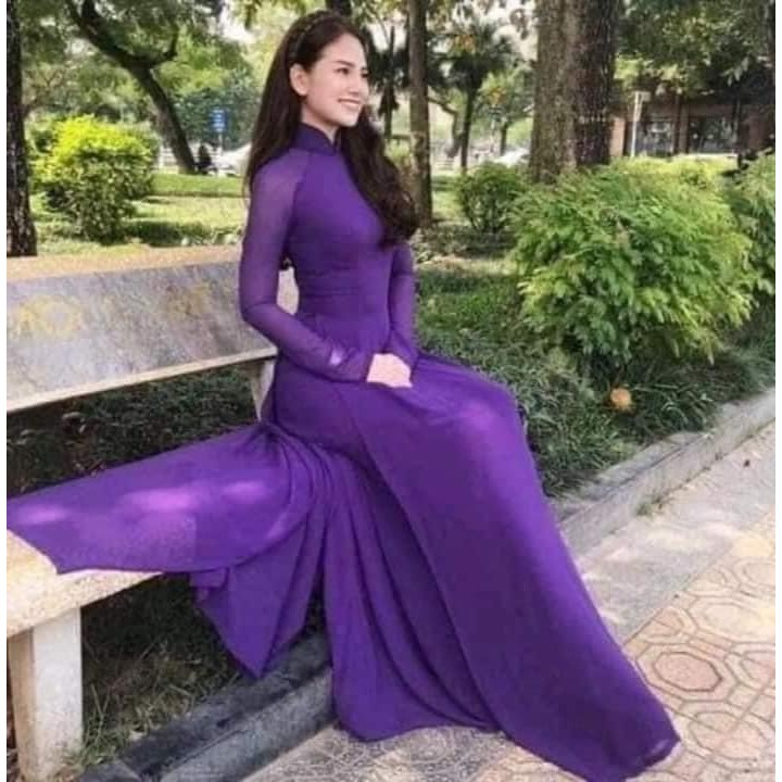 Áo dài trơn 4 tà màu tím huế MINISO