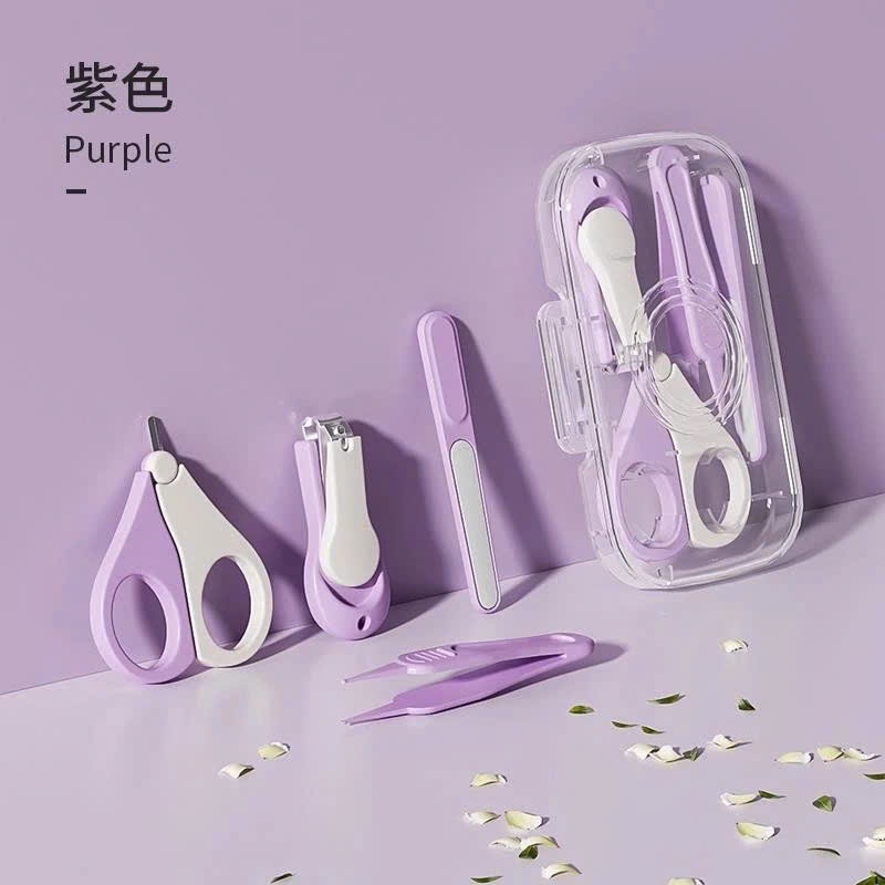 BỘ BẤM MÓNG CHO BÉ 4 IN 1 GỒM KÉO BẤM MÀI NHÍP 3 máu TÍM XANH HỒNG an toàn tiện lợi cho bé