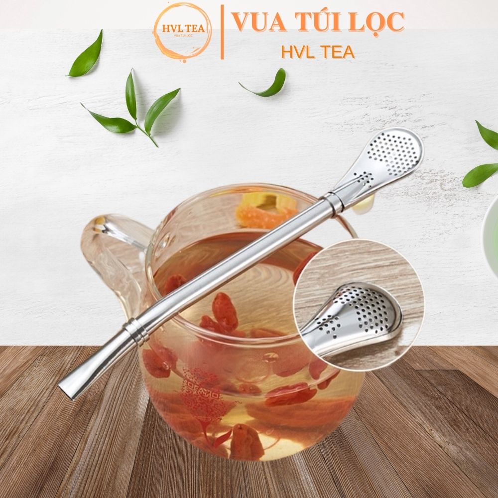 Ống hút kiêm thìa lọc dùng trong uống cà phê, trà sữa, các loại thức uống, chất liệu inox 304 cao cấp - HVL TEA