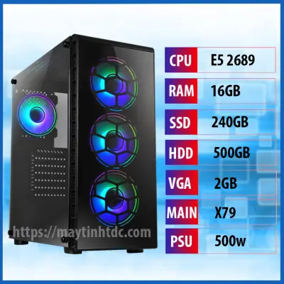 Case Máy Tính Để Bàn Chơi Game, Làm Đồ Họa Chuyên Nghiệp Cấu Hình E5 2689 Ram 16GB, Ổ Cứng SSD 120GB/240GB + HDD 500GB, Main X79, Card Đồ Họa 2GB Chiến Mọi Loại Game