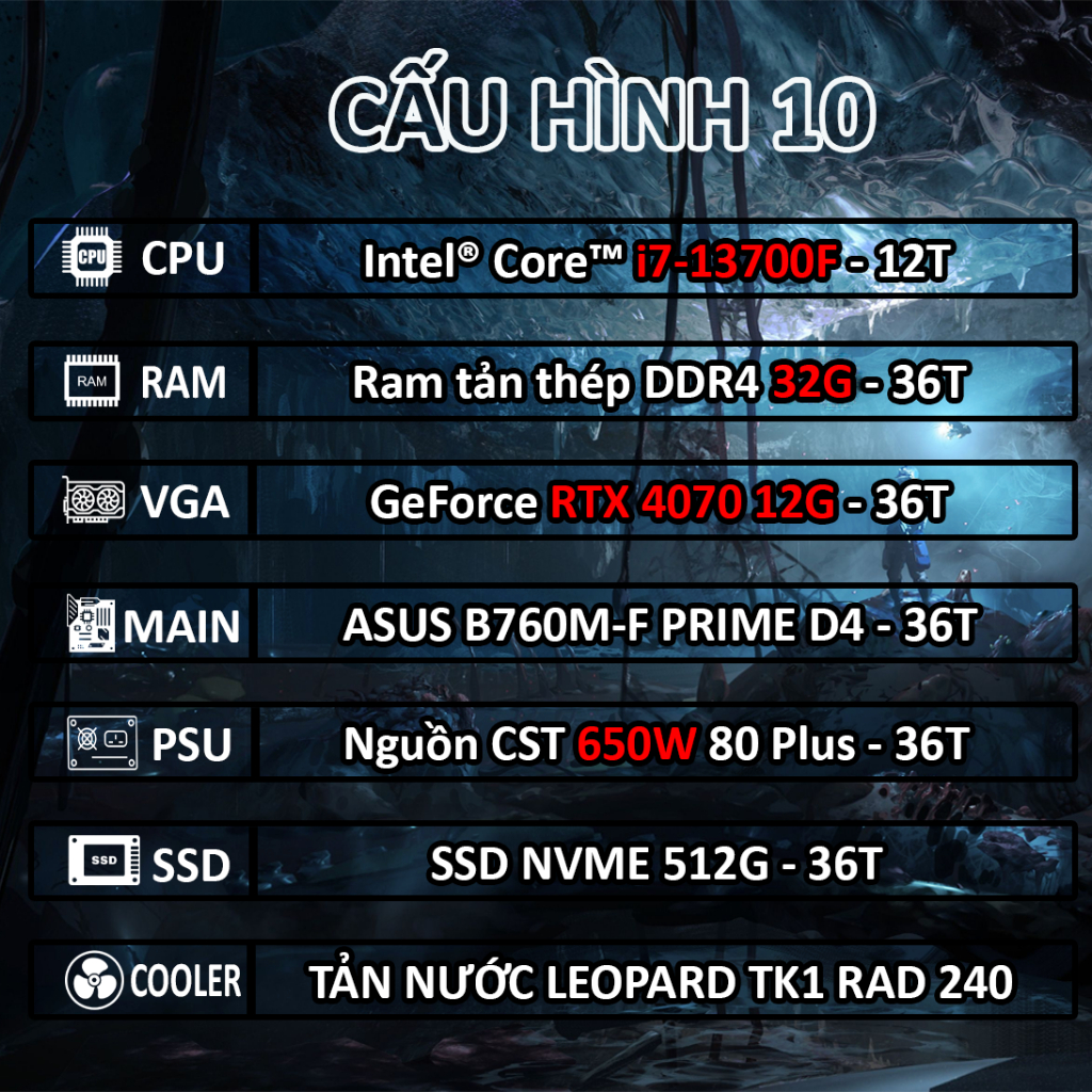 PC Gaming Case Gaming Cây Gaming chơi game i7 13700f / ram 32G / SSD 512G / RTX 4070 - 12G