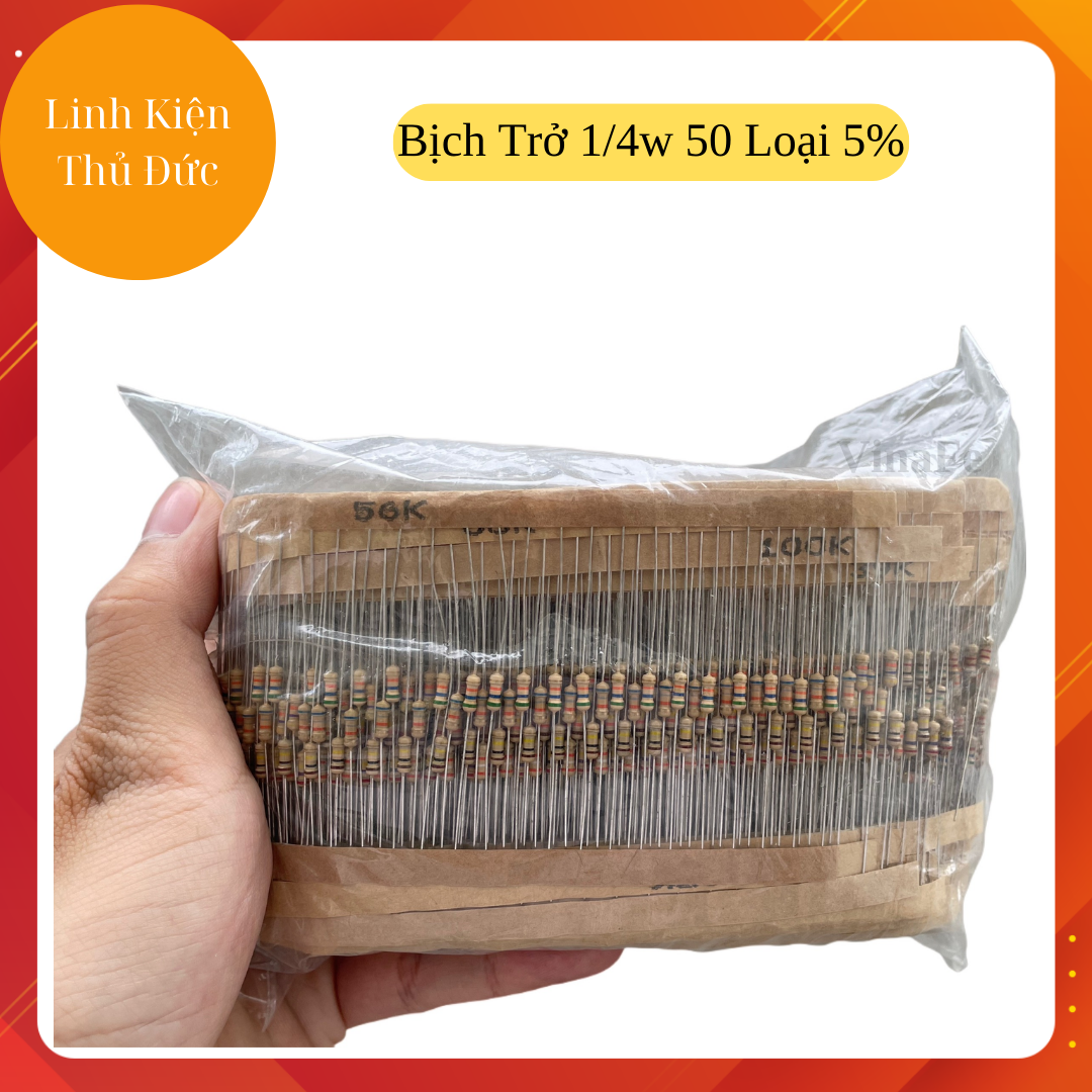 Bịch điện trở 1/4w tổng hợp 50 loại sai số 5%